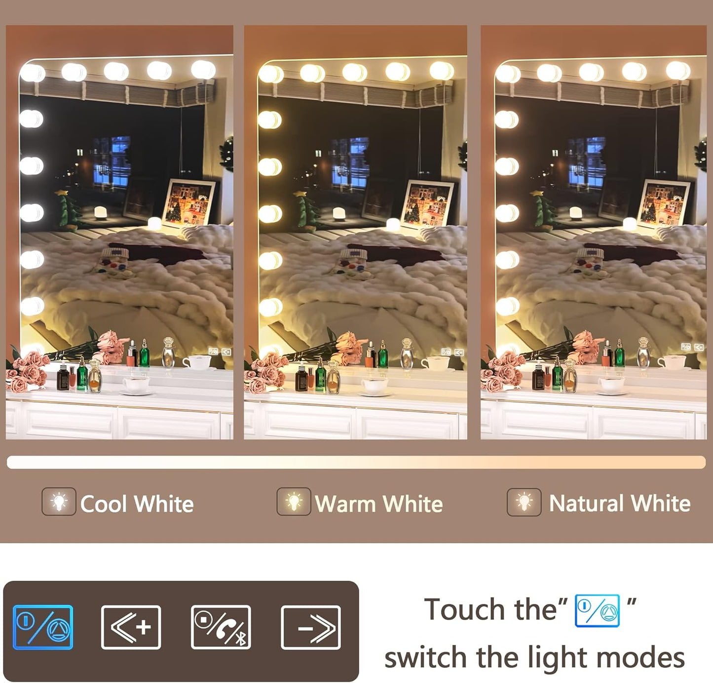 Hasipu Vanity Mirror with Lights and Bluetooth Speaker, 40" x 29" Hollywood Makeup Mirror with 21 Dimmable Bulbs and
