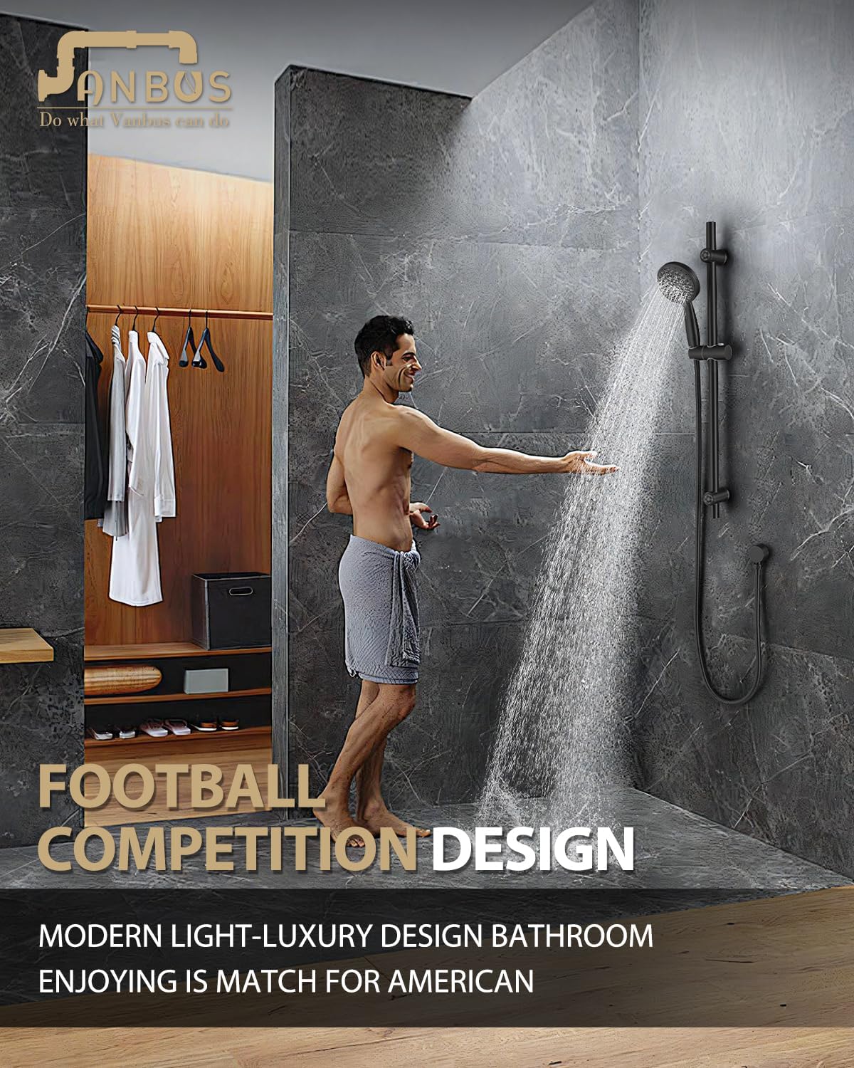 Eco-Performance Matte Black Handheld Shower with Adjustable 32-Inch Slide Bar and 59-Inch Hose, 5-Function Hand