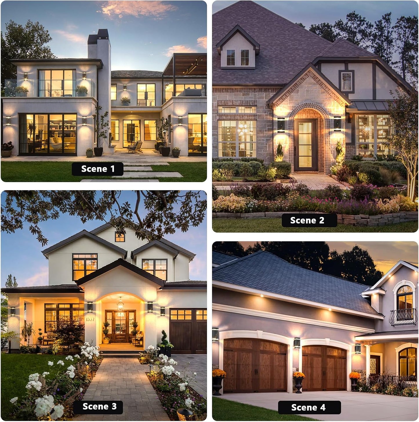 GEYANG Modern Exterior Wall Light: 14W 3000K Warm White Waterproof Dusk to Dawn Outdoor Lighting - Black Wall Lamp - Up and Down Lighting for Garage Yard Patio Entryway - 4 Pack dusk to dawn 4