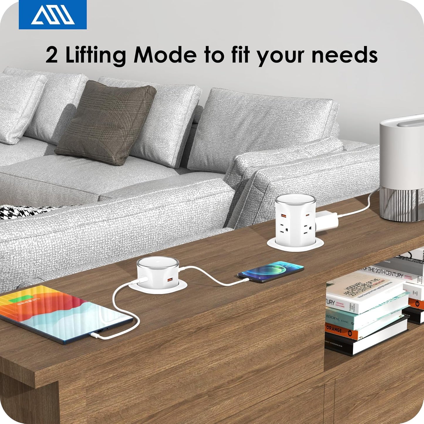 ANNQUAN Motorized Pop Up Countertop Receptacle with 15W Wireless Charger,Max 20W Power Delivery,3.15" Automatic Pop Up Electrical Outlet wi