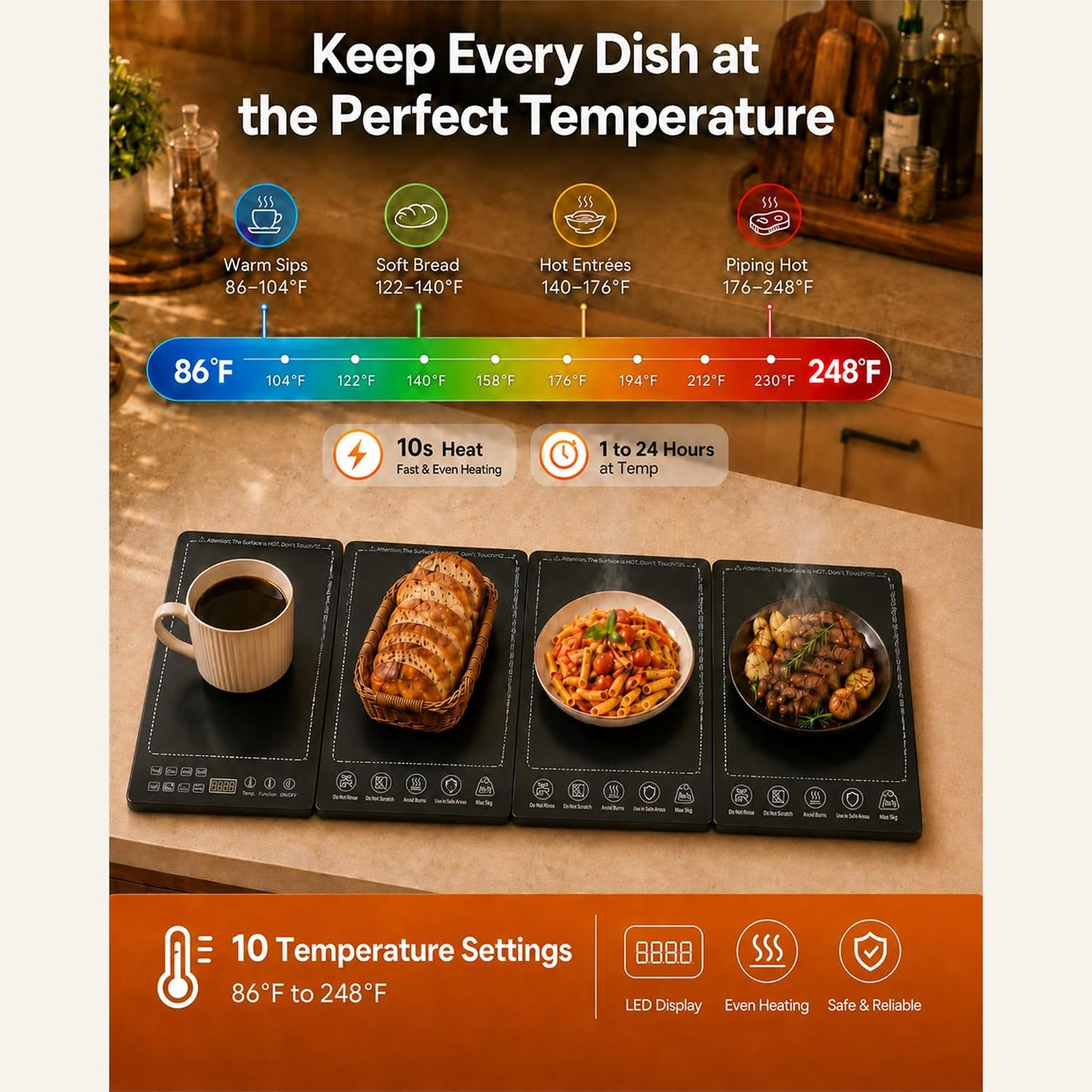 Modular Warming Tray 3-in-1, 25" x 15" Electric Food Warmer for Parties, Tempered Glass Food Warming Mat with 86-248°F Temp, 1-24H Timer for Buffets & Family Dinners
