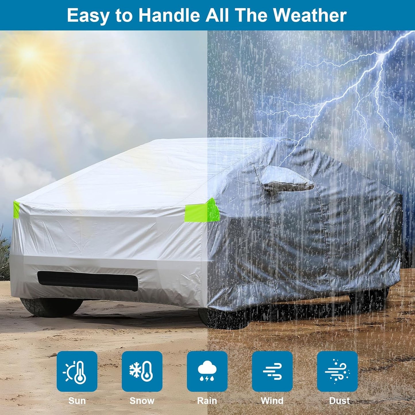 Car Cover for Tesla Cybertruck with Storage Bag and Windproof Bands, Outdoor Full Car Cover for All Weather