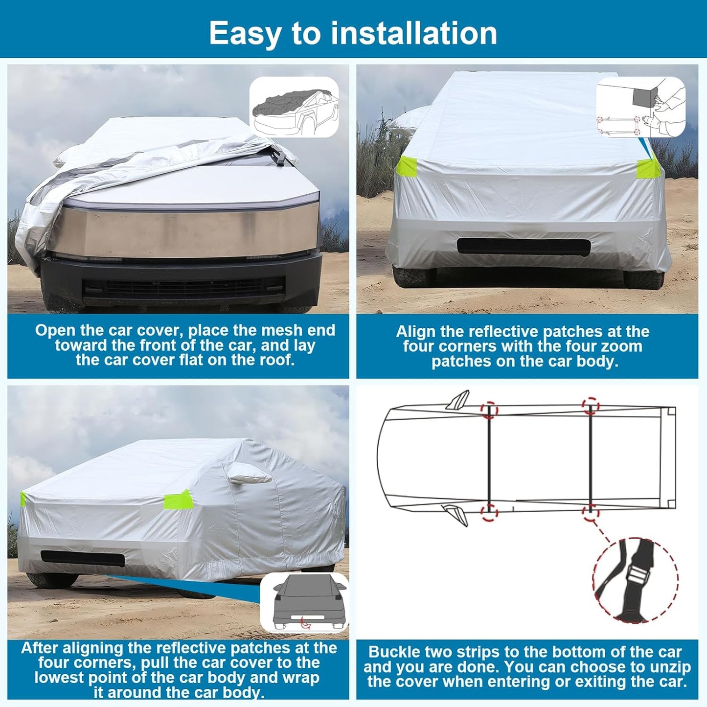 Car Cover for Tesla Cybertruck with Storage Bag and Windproof Bands, Outdoor Full Car Cover for All Weather