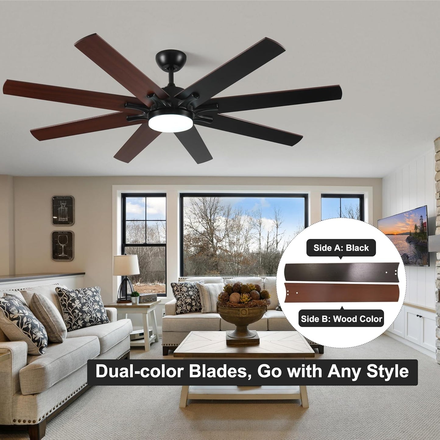 72' Smart Ceiling Fan with Light & Remote, Dimmable 6-Speed WiFi Alexa Control, Quiet DC Motor, Indoor/Outdoor