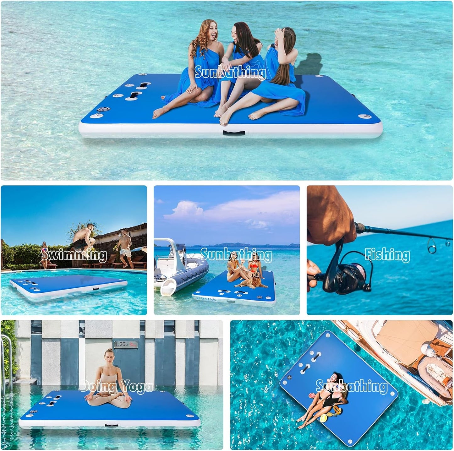 5 x 6 FT Inflatable Floating Dock for Lake, Inflatable Dock Platform with Non-Slip Surface