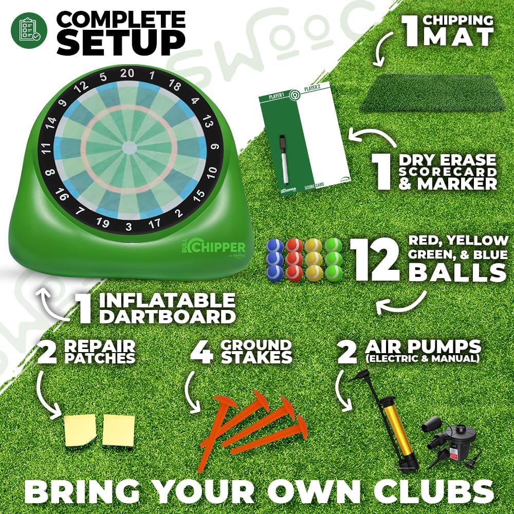 SWOOC Games Bull Chipper | Giant Golf Darts (Over 6ft Tall) with 10+ Golf Games | Golf Chipping Game with Air Pump Included | Yard Games | Giant