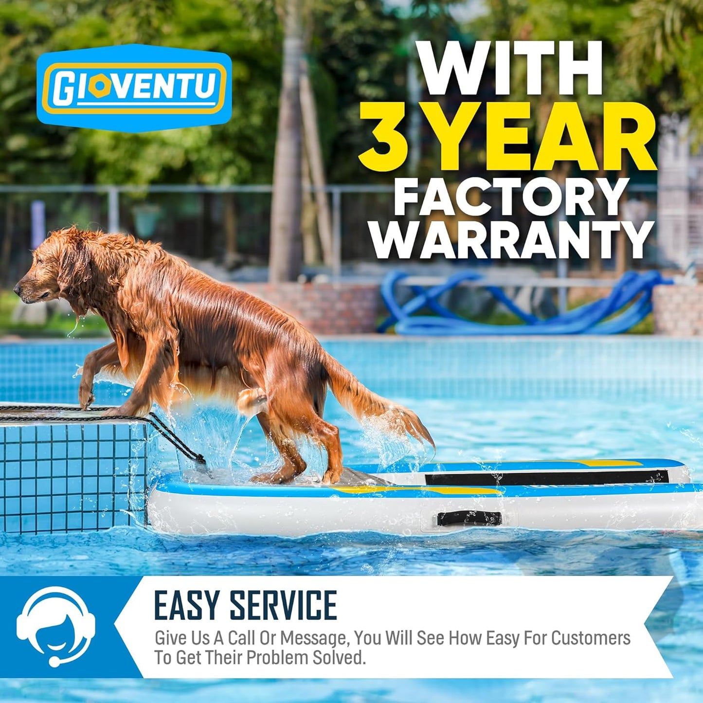 Inflatable Dog Dock, 62"x 40" Floating Non-Slip EVA Pad Dog Water Ramp Ladder, Up to 220LBS, Blue, PVC+EVA