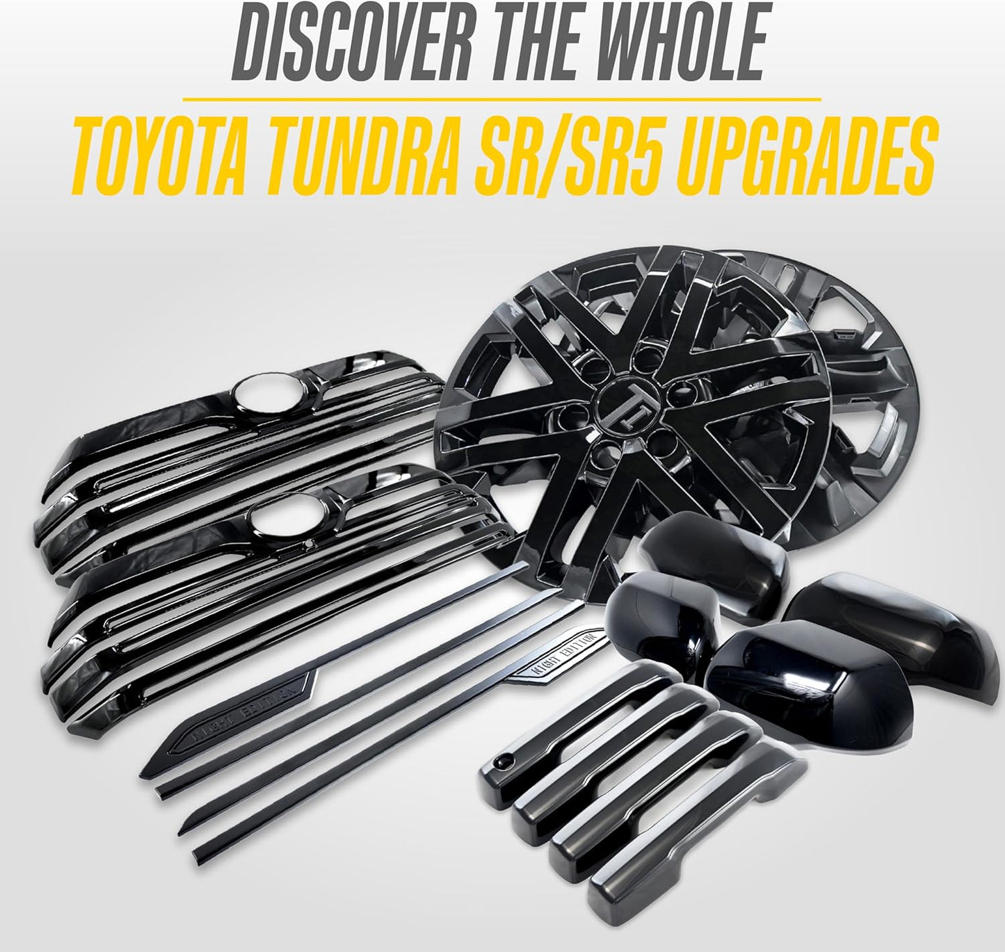 Trim Illusion Gloss Black Wheel Skins Fits Toyota Tundra – 8-Piece Snap-On Rim Covers for Alloy Wheels – Hubcap Overlay Simulator Set (Gloss Black)