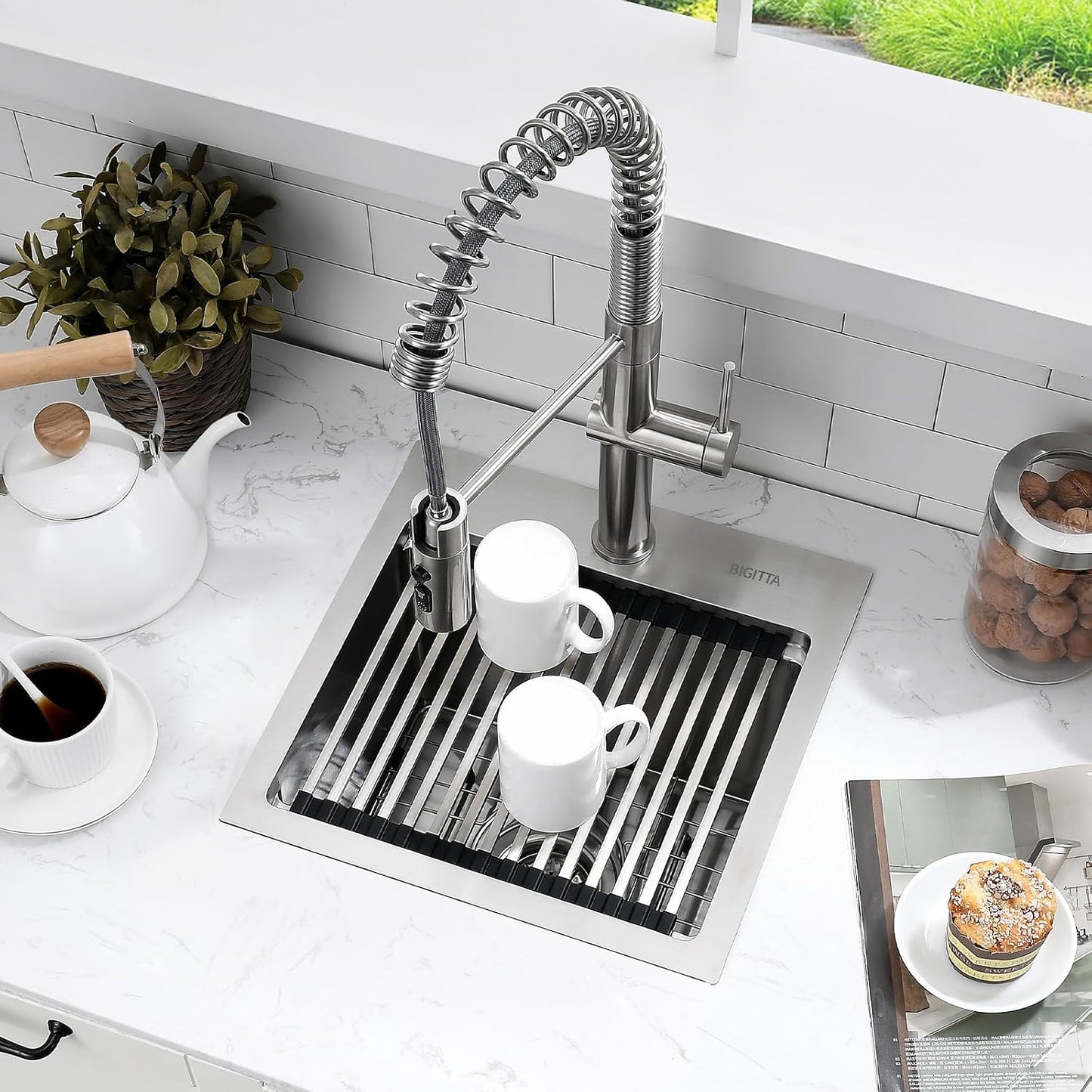 15 Inch Bar Sink, Drop-in Sink 15", Top Mount, Stainless Steel Workstation Sink 15x15x10 in