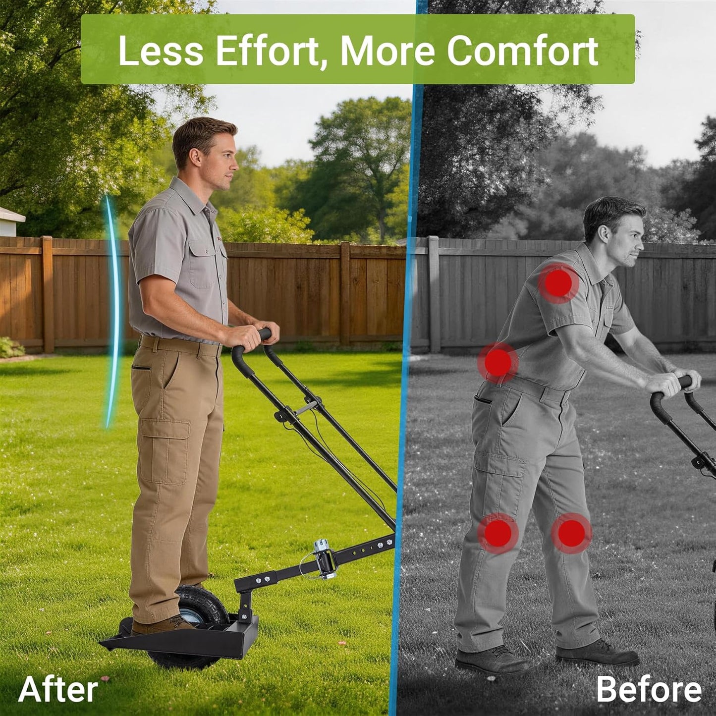 Lawn Mower Wheel Sulky, Walk Behind Mower-Sulky, Lawn Trailer with 10" Vacuum Tire for Mower, Easy Forward & Reverse Lawn Mower Trailer, Black