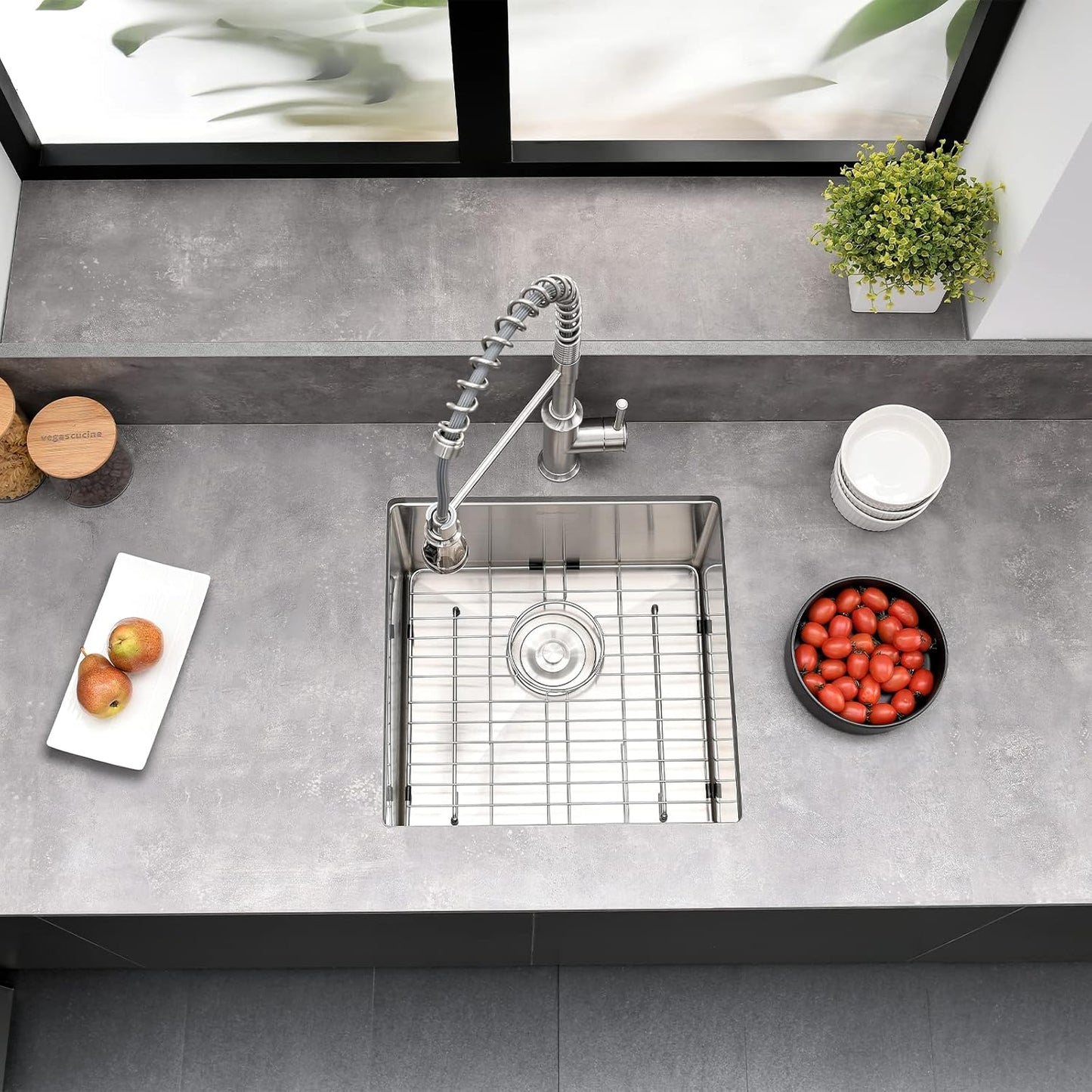 EcoChannels Undermount Kitchen Sink, 18 x 18 x 10 Inch Single Bowl Bar Sink 16 Gauge T-304 Stainless Steel Kitchen Sinks with Accessories (Stainless