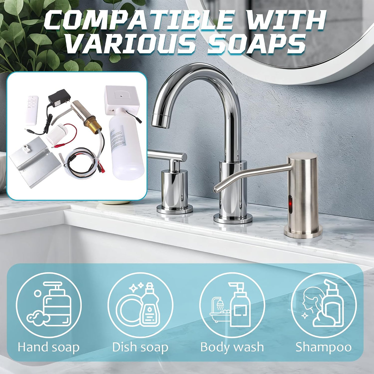 Automatic Soap Dispenser Touchless, USB Rechargeable 1000ml Electric Soap Dispenser, IPX5 Waterproof Smart Sensor Hand Soap Dispenser for Bathroom Kitchen Sink with Bottle and Pump Brass
