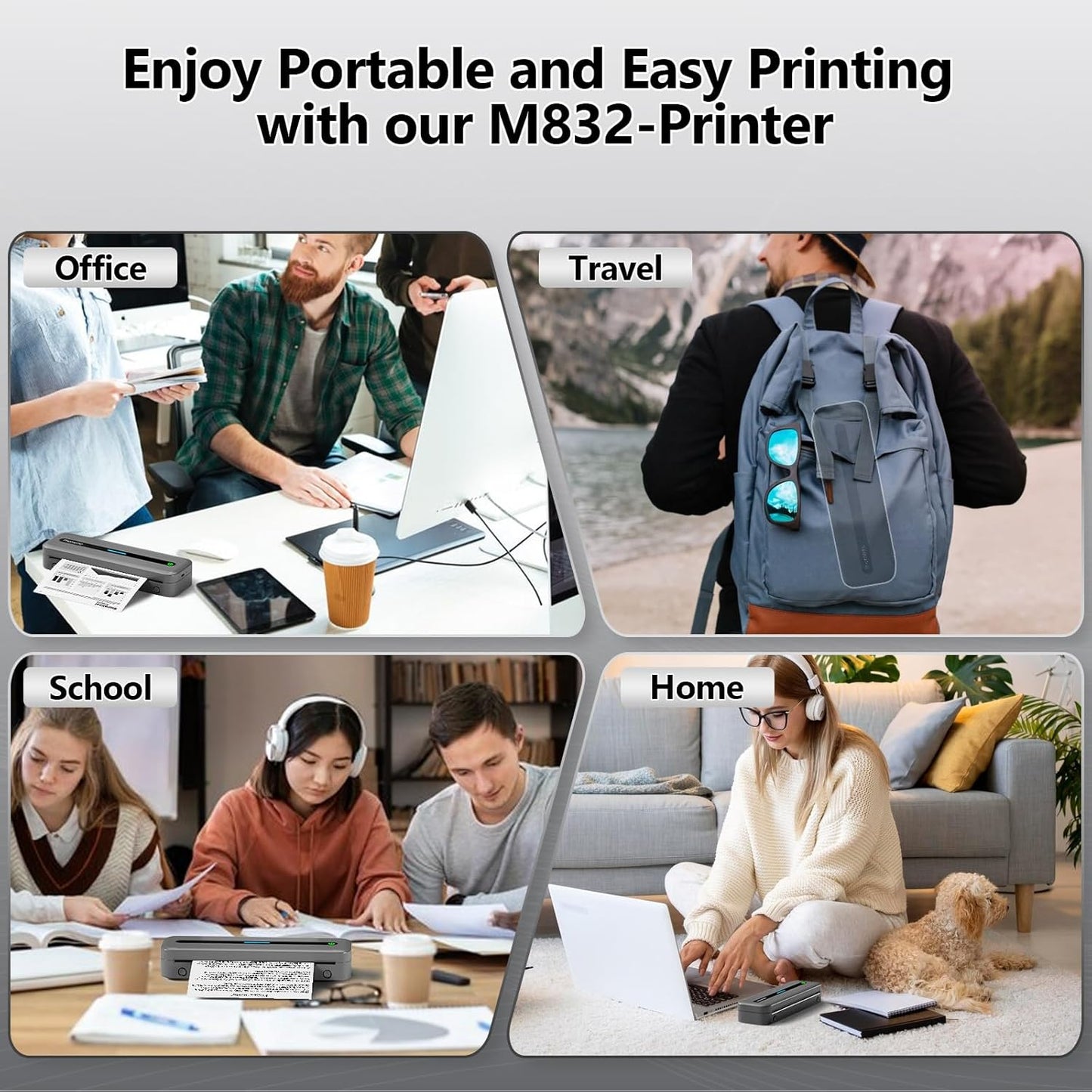 Portable Inkless Thermal Wireless (Bluetooth) Printer for Travel, M832 Support 8.5'' x 11'' Letter & A4 Paper