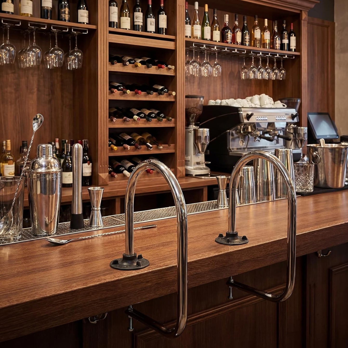 2 Pack Service Rail Single Arm Bar Service Rail Waitress Stall Silver Chrome Finish Tubing Area for Waitstaff to Retrieve Drinks, Avoid a Busy and Hectic Crowd for Staff