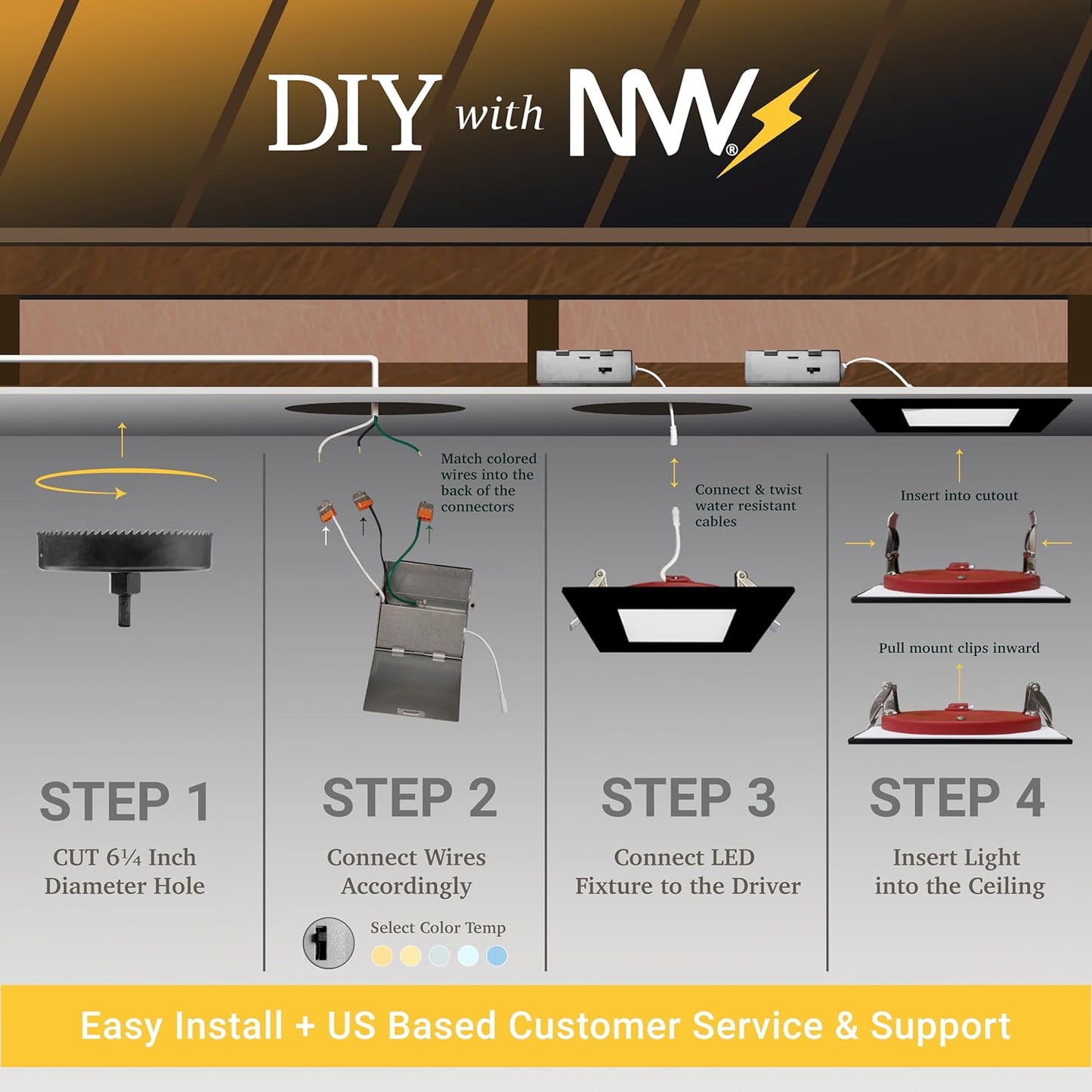 12 Pack, 6 Inch 2 HOUR FIRE RATED LED Recessed Light, 2700K/3000K/3500K/4000K/5000K Selectable, 1200 Lumen Dimmable, IC Rated, Square Black Trim,