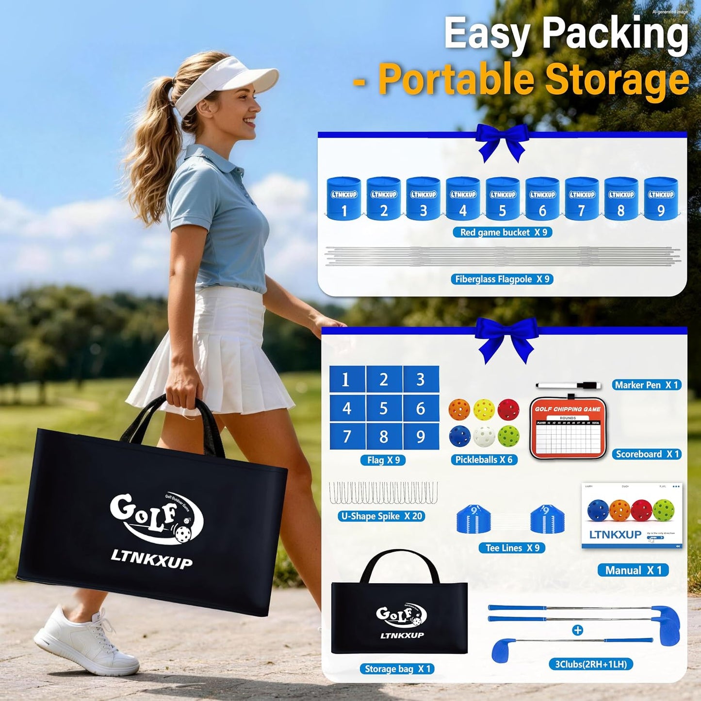 9-Hole Portable Golf Game Set with 2 Right & 1 Left Club, Carry Bag | Play Anywhere: Backyard, Park, Beach & Lawn Portable Set with Carry Bag Included|Fun for Adults, Beginners & Families