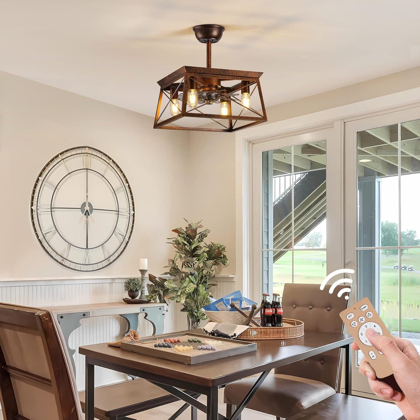 TRIBILLION Farmhouse Caged Ceiling Fan Light with Remote,Low Profile Ceiling Fan with Lights, Flush Mount Ceiling Light for Bedroom, Living Room