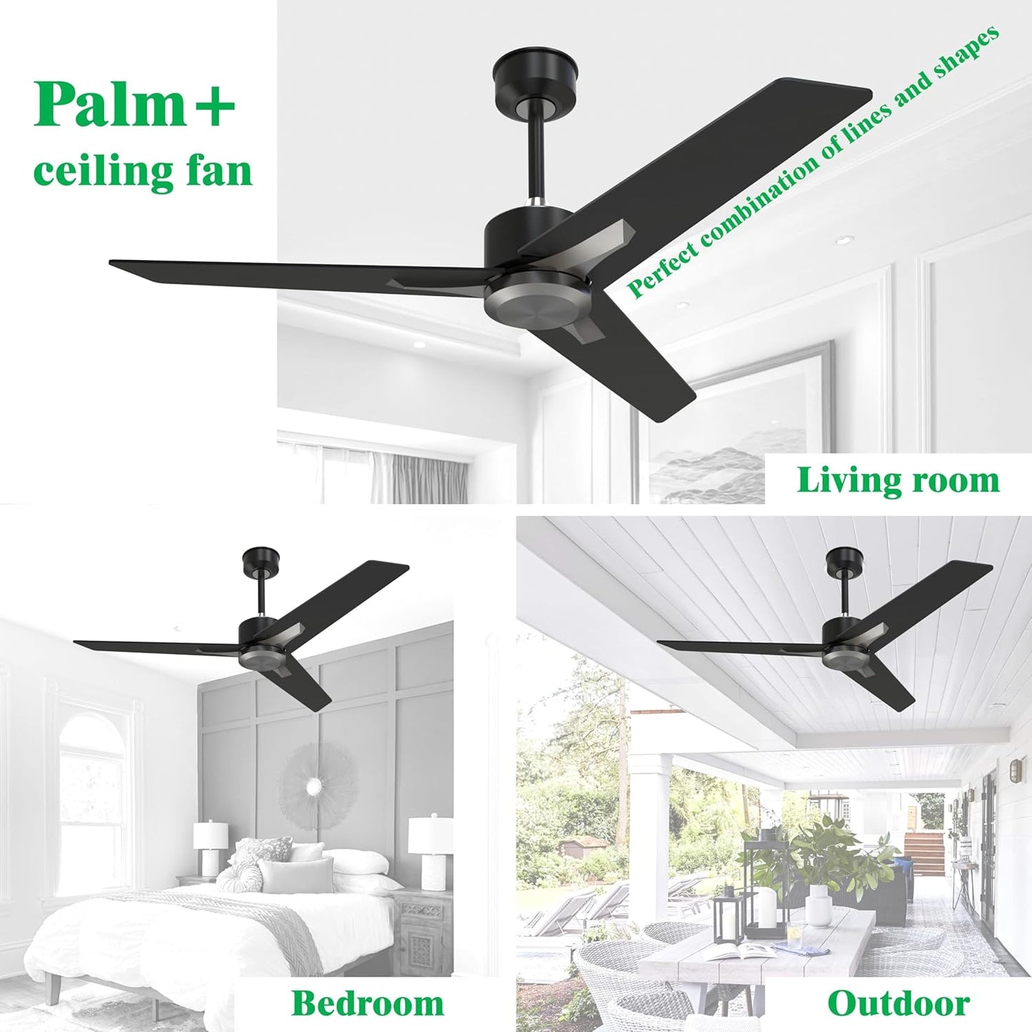 Fande-Aire Ceiling Fan no Light - Outdoor Ceiling Fan, 52 inch Ceiling Fan Without Light with 3 Blade and 3 Speeds for Patios, Bedroom Living Room,