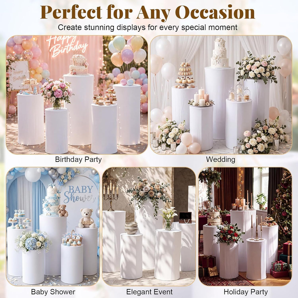 LEIFIDE 5 Set Cylinder Stands for Party with Water Weight Bags, 5 Sizes