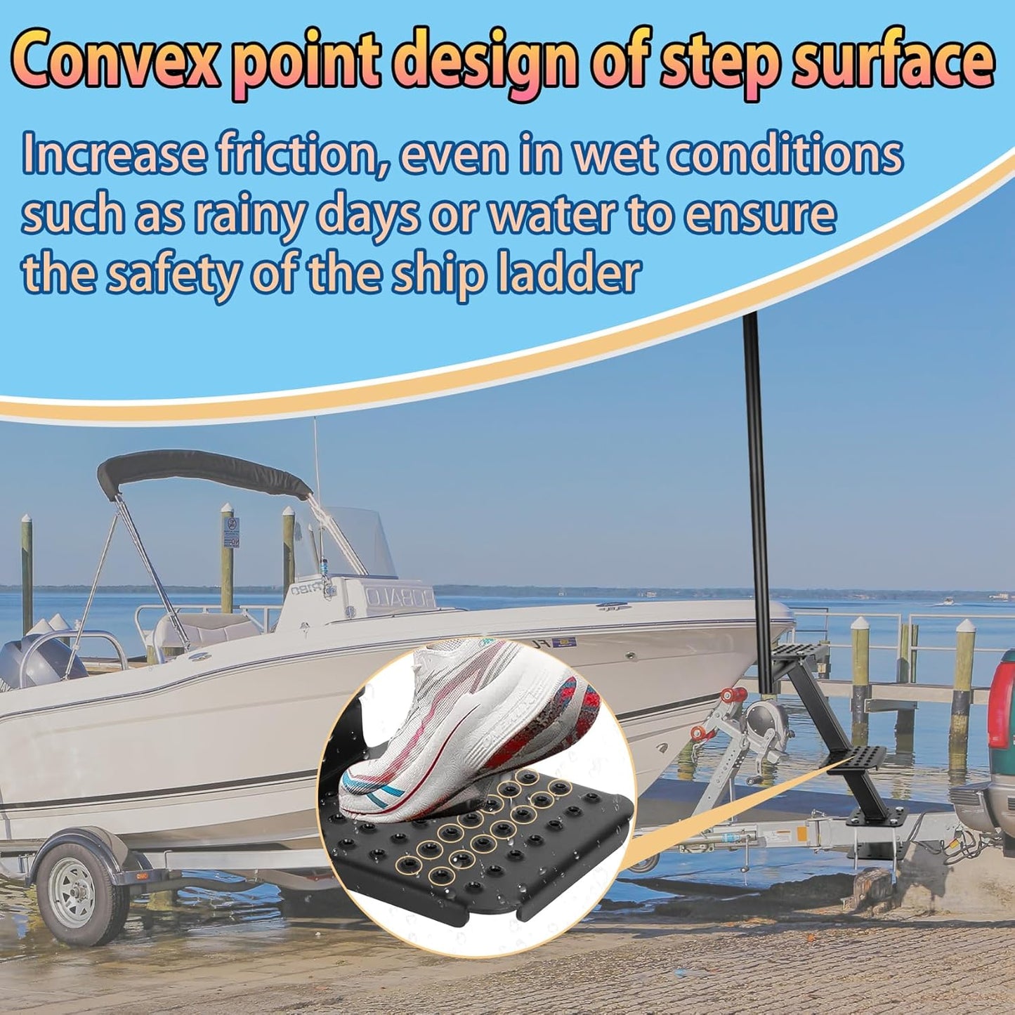Heavy-Duty Boat Trailer Steps with Handle, Non-Slip Surface Fits for Trailers Tongue Step, 2 Steps