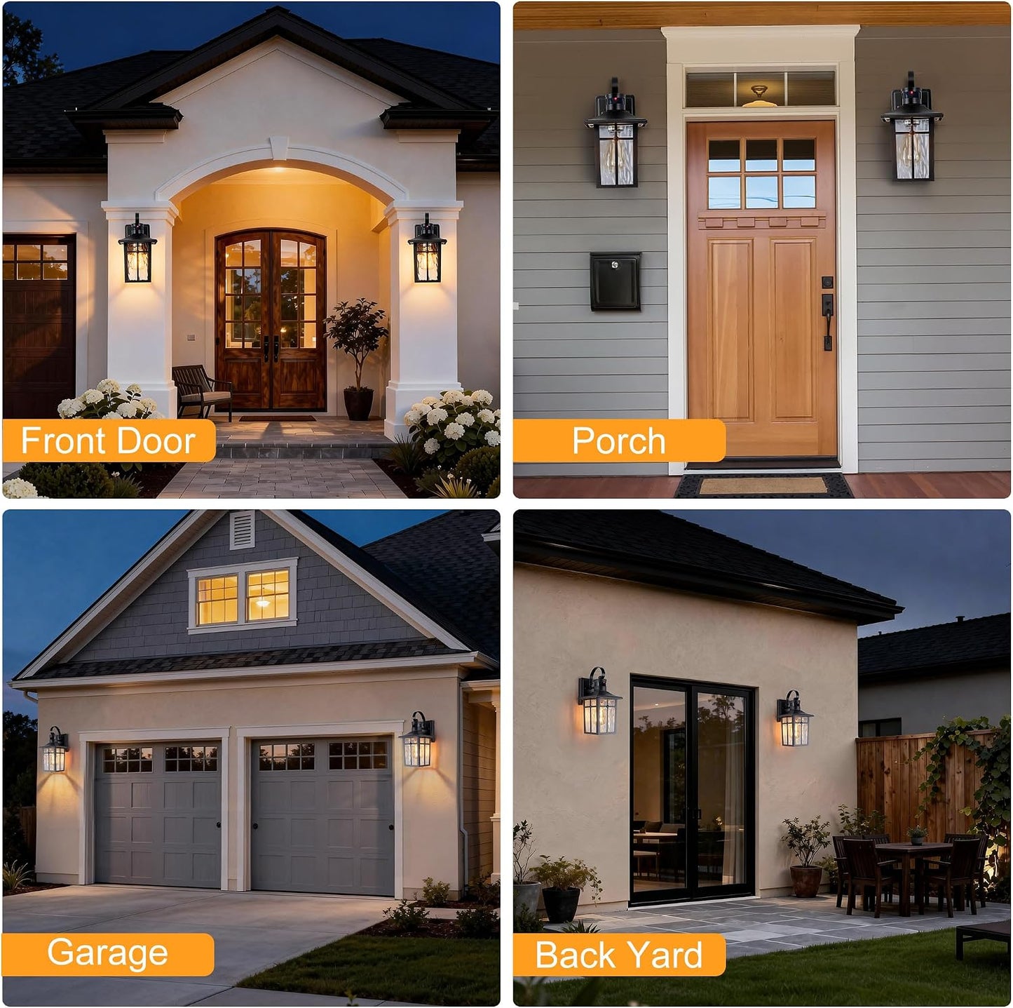 Aluminum Motion Sensor Outdoor Wall Sconces with Ripple Glass, 2P