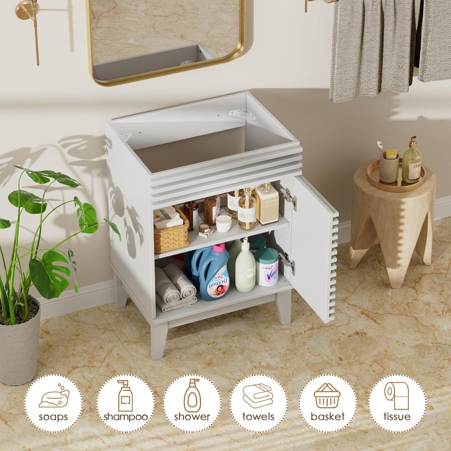 24' Bathroom Vanity, Mid-Century Freestanding Bathroom Cabinet Vanity with Storage