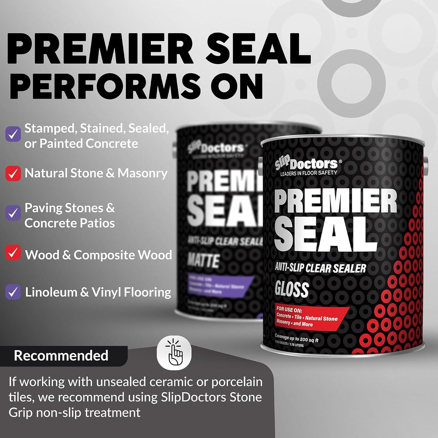 Premier Seal Non-Slip Concrete & Paver Sealer – Clear Anti-Slip Sealant for Pool Decks, Driveways & Garages - Gloss Finish