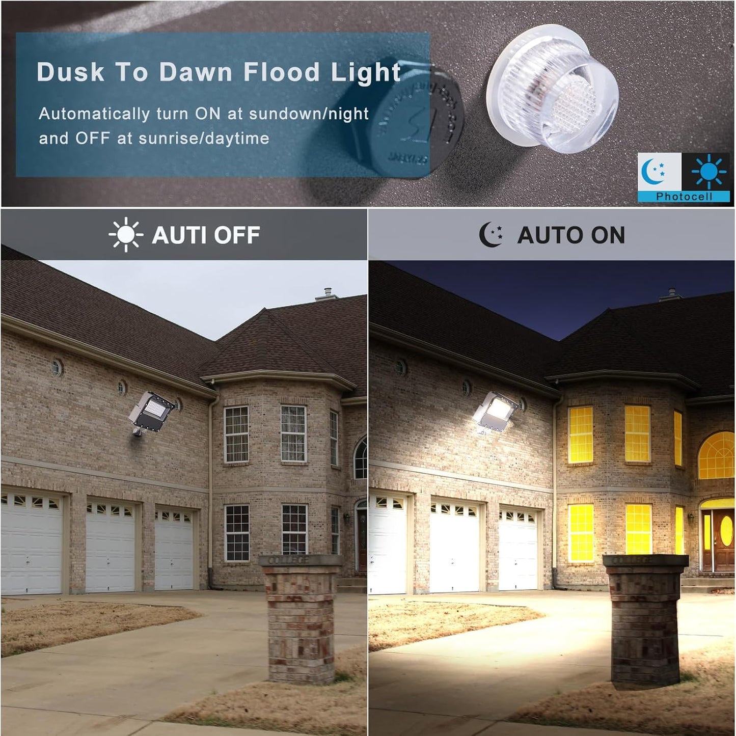 Lightdot 100W LED Flood Light Outdoor 5000K 14000Lm LED Outdoor Flood Light with Dusk to Dawn Photocell, IP65 Waterproof Area Lightings for Parking