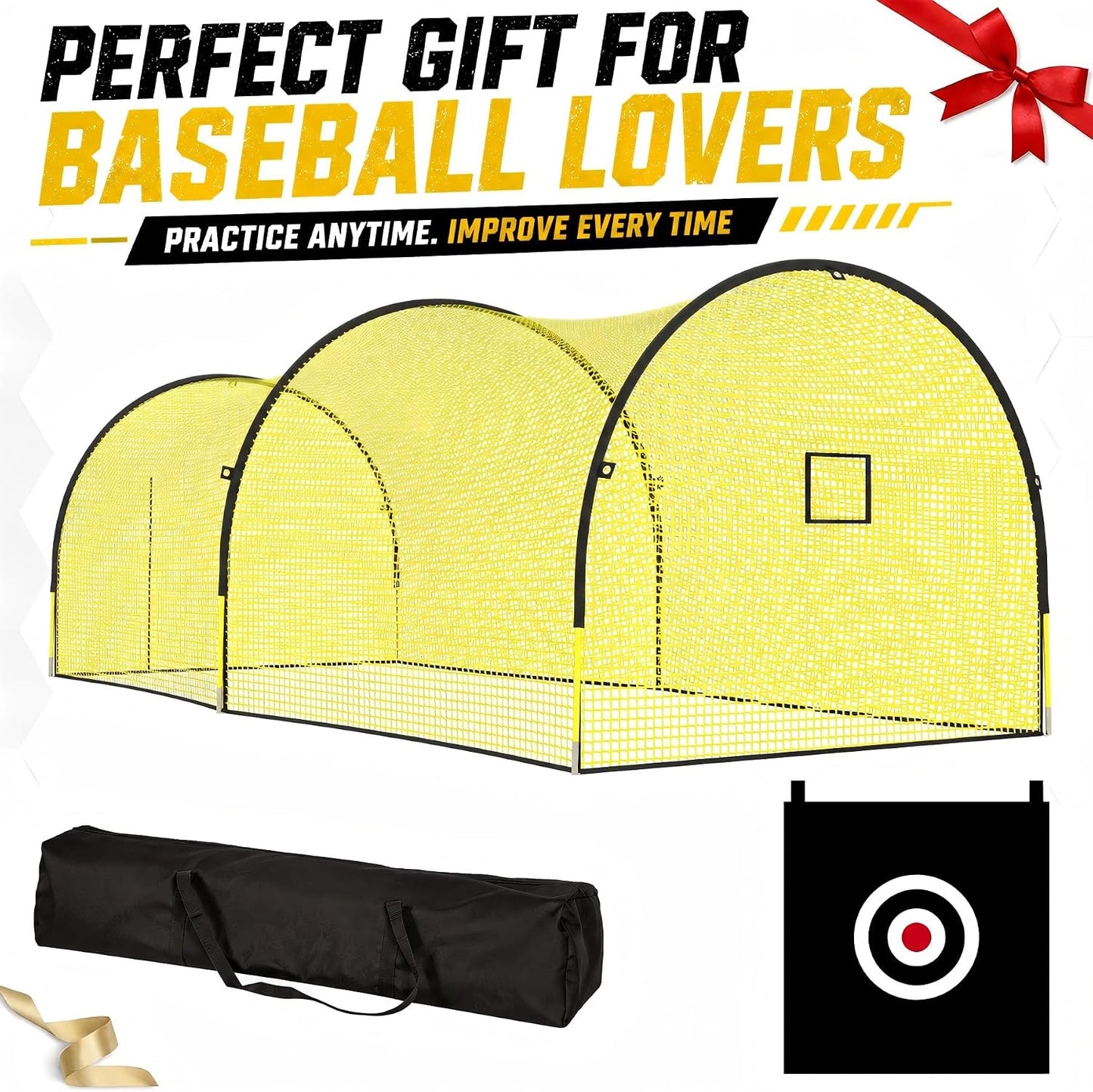 Baseball Batting Cage, 22 FT/30 FT Batting Cages for Backyard | Impact & Weather Resistant 5-Ply Net, Portable Carry Bag, Pitching Machine Compatible, Backyard, Field, Training Facility Use 22 x 12 x 8 FT