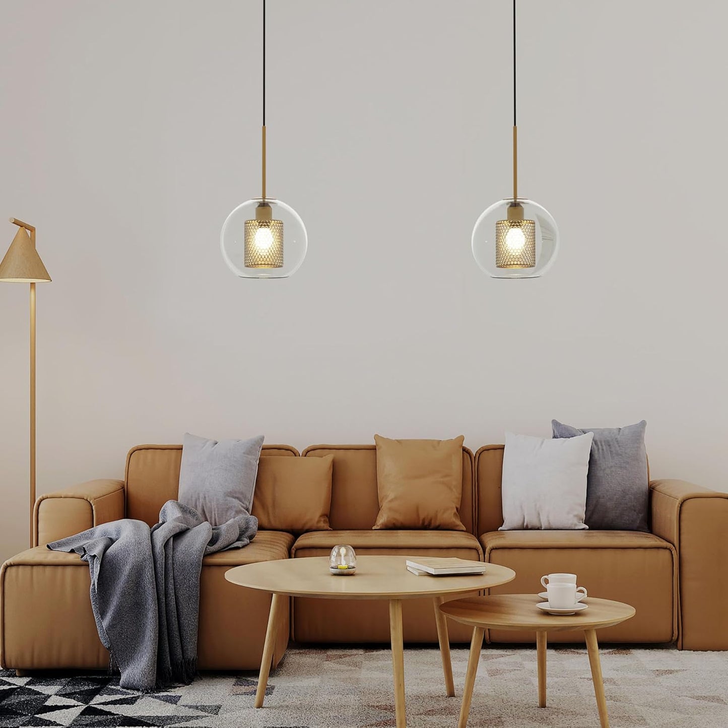 Gold Pendant Light Set of 2 - Adjustable Height Island Lights for Kitchen, Luxurious Antique Globe Pendant Lighting