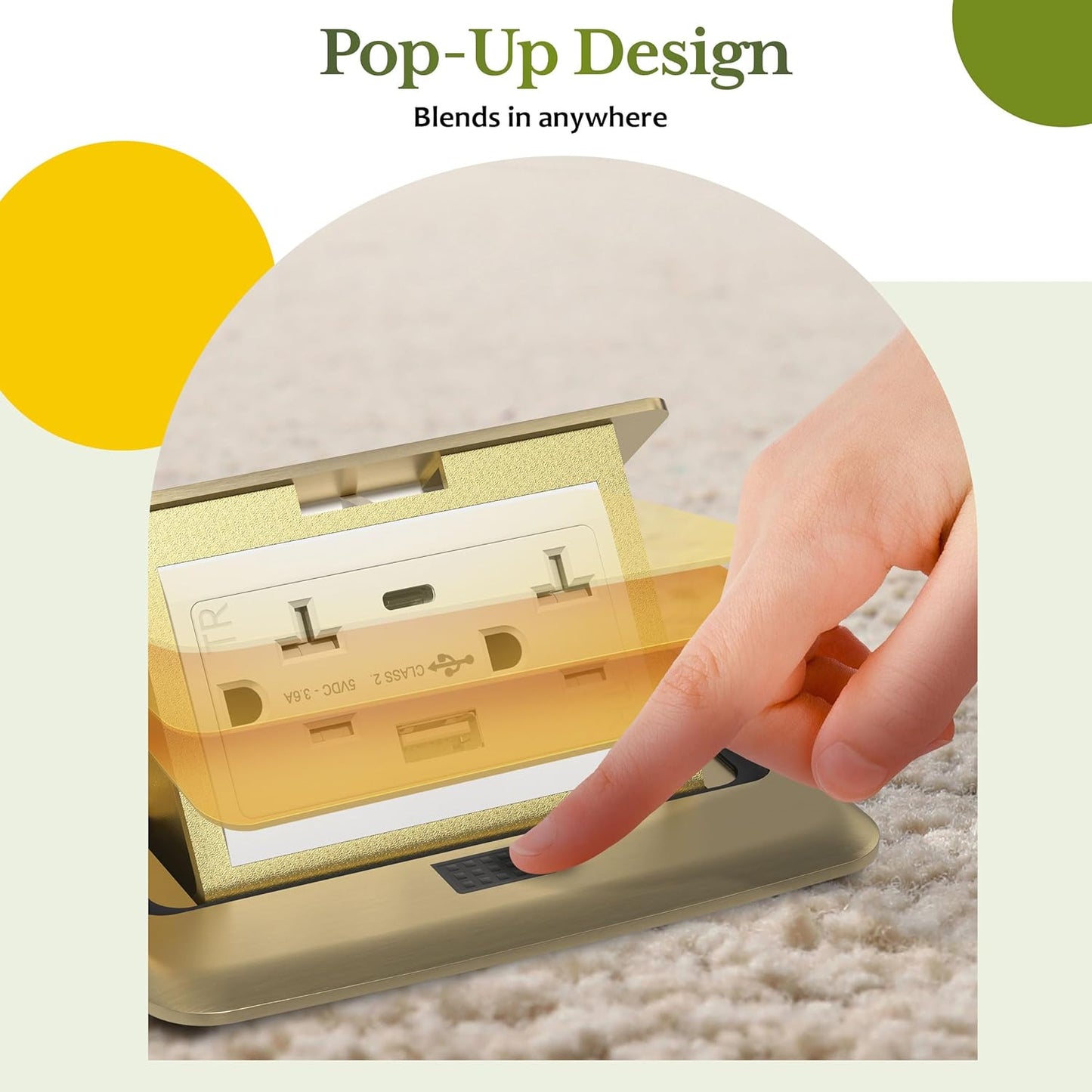 Soft Pop-Up Square Floor Box Kit, 4. 75' x 4. 75' x 2.95', 3.6Amp Type C USB Outlet, 15A Tamper-Resistant