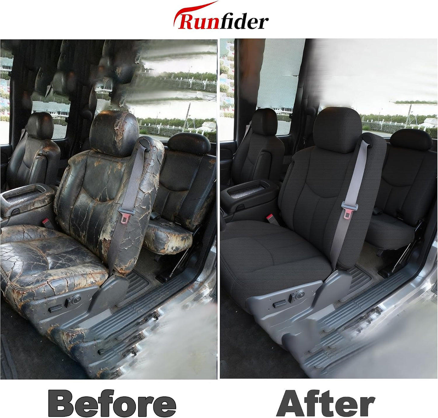 Seat Covers for Chevy Silverado & GMC Sierra 1500 1999 2000 2001 2002 2003 2004 2005 2006 Fabric Products Protector Interior Accessories,Waterproof & Machine Washable-Black (Full)