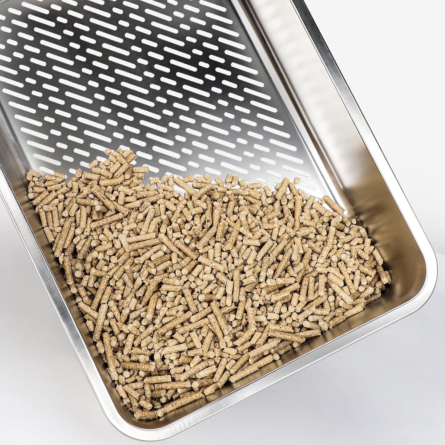 Stainless Steel Litter Box for Pine Pellet Cat Litter Non Clumping Litter System | XXL Sifting Cat Litter Box with Lid