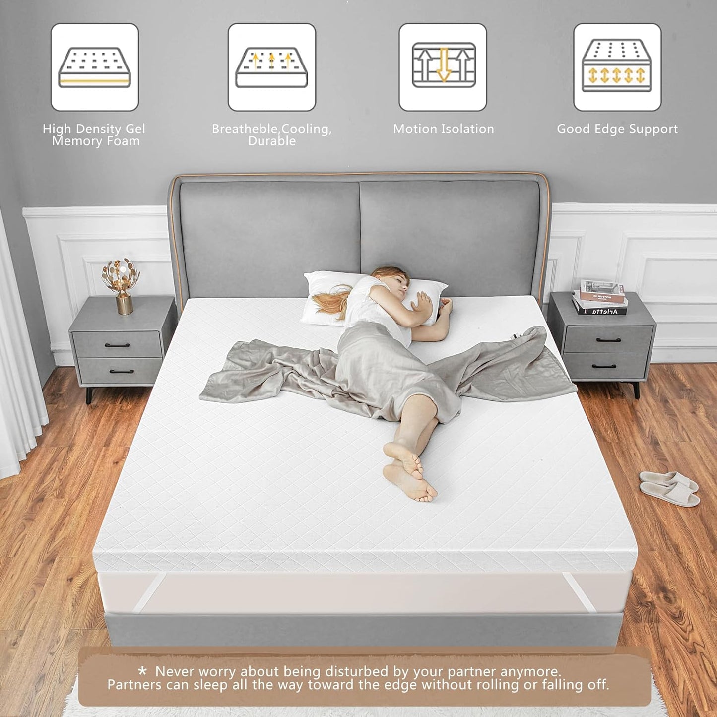 Cistny Memory Foam Mattress Topper California King Size, Cooling Mattress Topper for Back Pain Pressure Relief, Non-Slip Bed Topper, Breathable