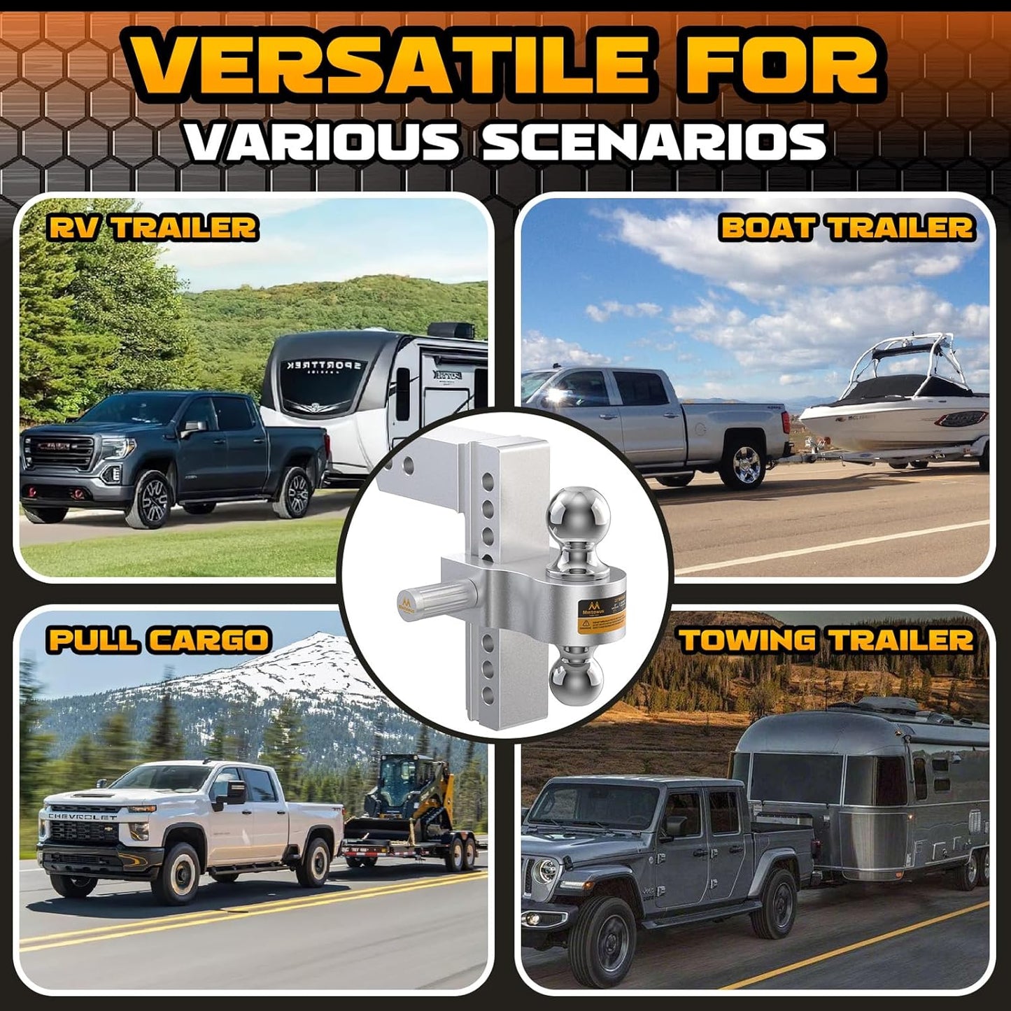 Adjustable Trailer Hitch -Drop Hitch 2.5 Inch Receiver, Aluminum Tow Hitch with 8" Drop/Rise, Dual Ball Mount (2" & 2-5/16") Ball Hitches for Truck, Weatherproof 2X Anti-Theft Hitch Pin Locks