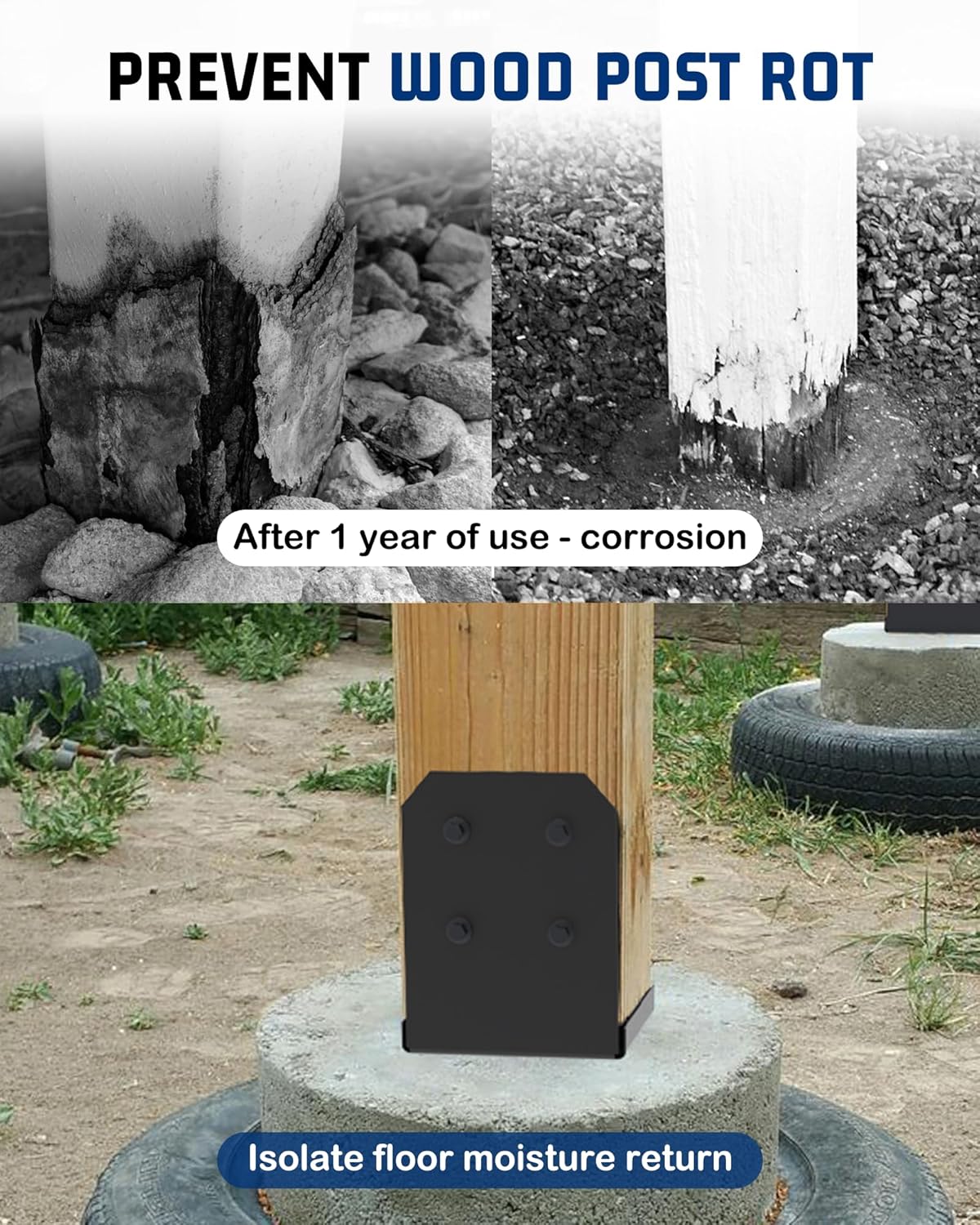 vikofan Nominal 8x8 Post Base for Concrete, 1-Inch Standoff, Deck Post Base, 8x8 Post Bracket Anchor, Adjustable Gazebo Pergola Brackets Kit Black,