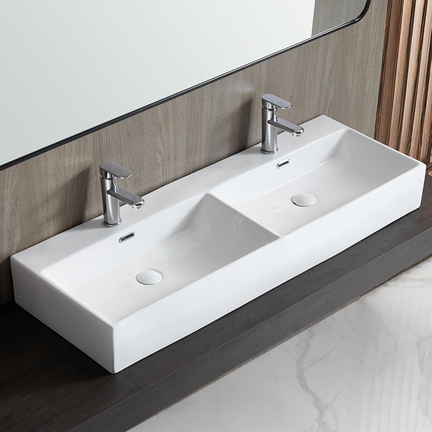 Eridanus 48" x 16.5" Bathroom Sinks, Trough Sink Bathroom with Double-Bowl & Chrome Overflow, Wall Mou