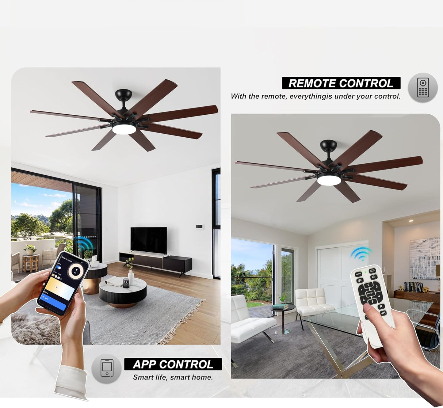 72' Smart Ceiling Fan with Light & Remote, Dimmable 6-Speed WiFi Alexa Control, Quiet DC Motor, Indoor/Outdoor