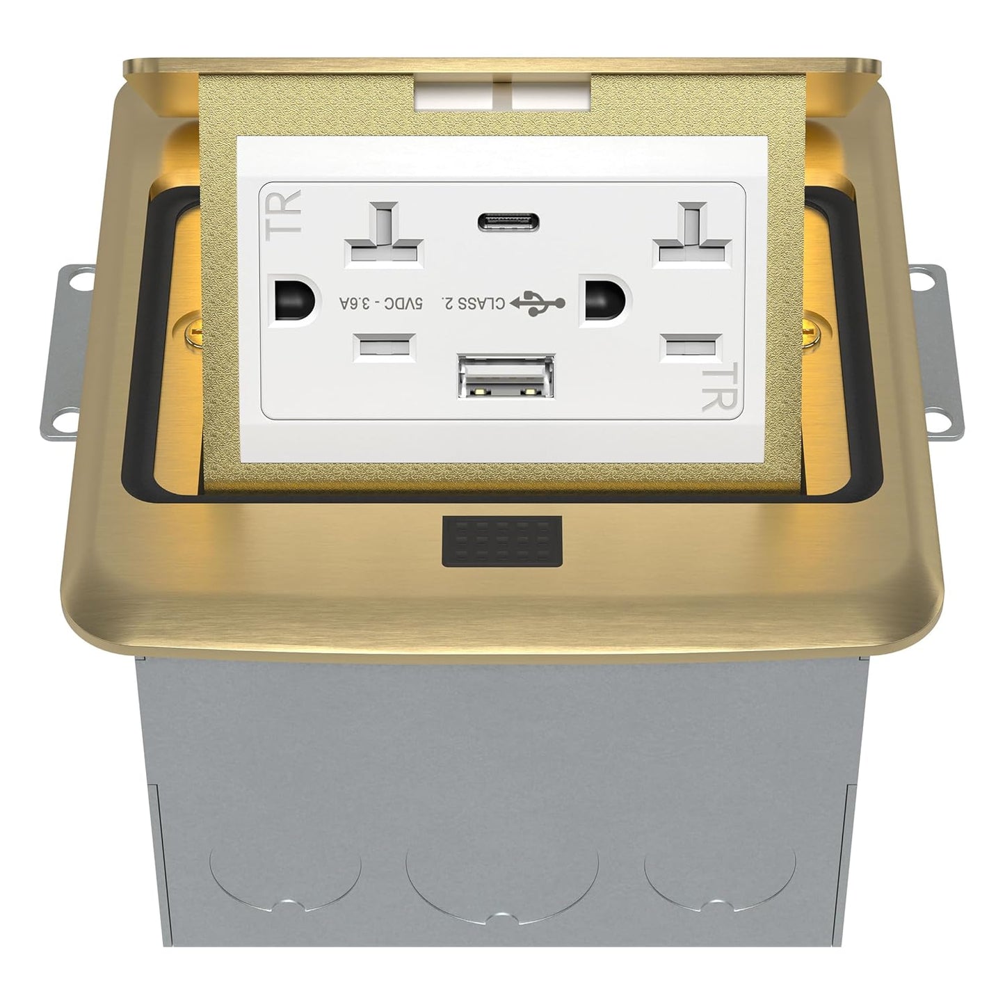 Soft Pop-Up Square Floor Box Kit, 4. 75' x 4. 75' x 2.95', 3.6Amp Type C USB Outlet, 15A Tamper-Resistant