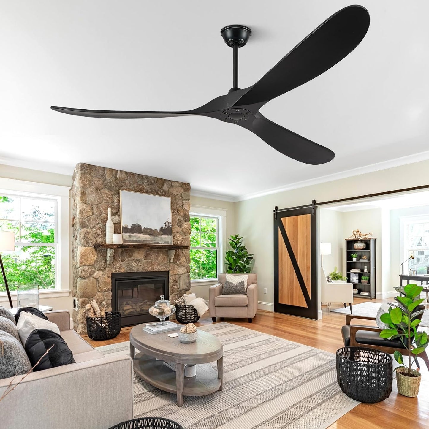 Eliora Ceiling Fan without Light, 52" Wood Ceiling Fan no Light with Remote Wall Switch, Outdoor Ceiling Fan for Patio, Porch, Bedroom, 6 Speed,