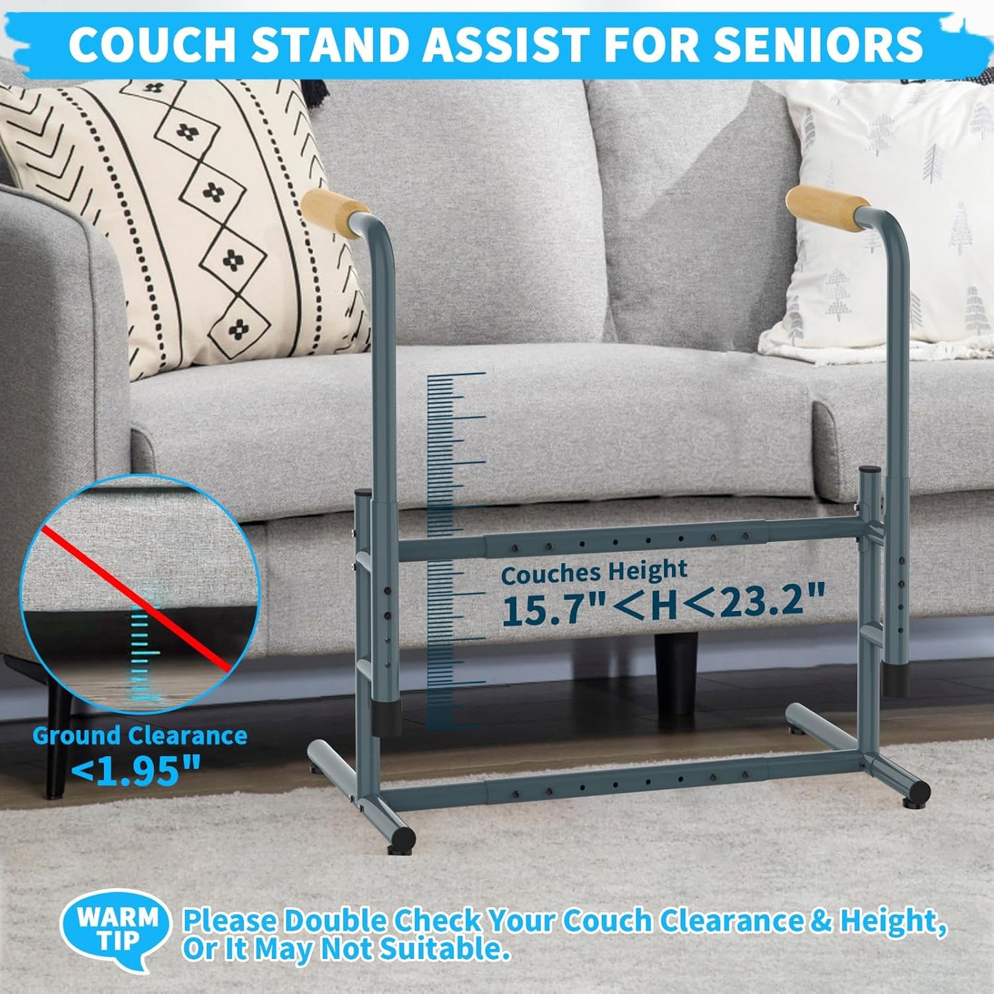 Adjustable Couch Chair Stand Assist for Seniors, Standing aid & Support Device with Wooden Handles, Chair Lift Assist Device for Elderly Mobility &