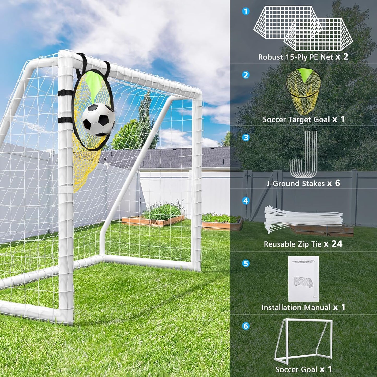 Soccer Goal for Backyard 8x6FT/10x6.5FT Goalpost Soccer Net with Soccer Targets for Goals Training, Soccer Goals for Kids