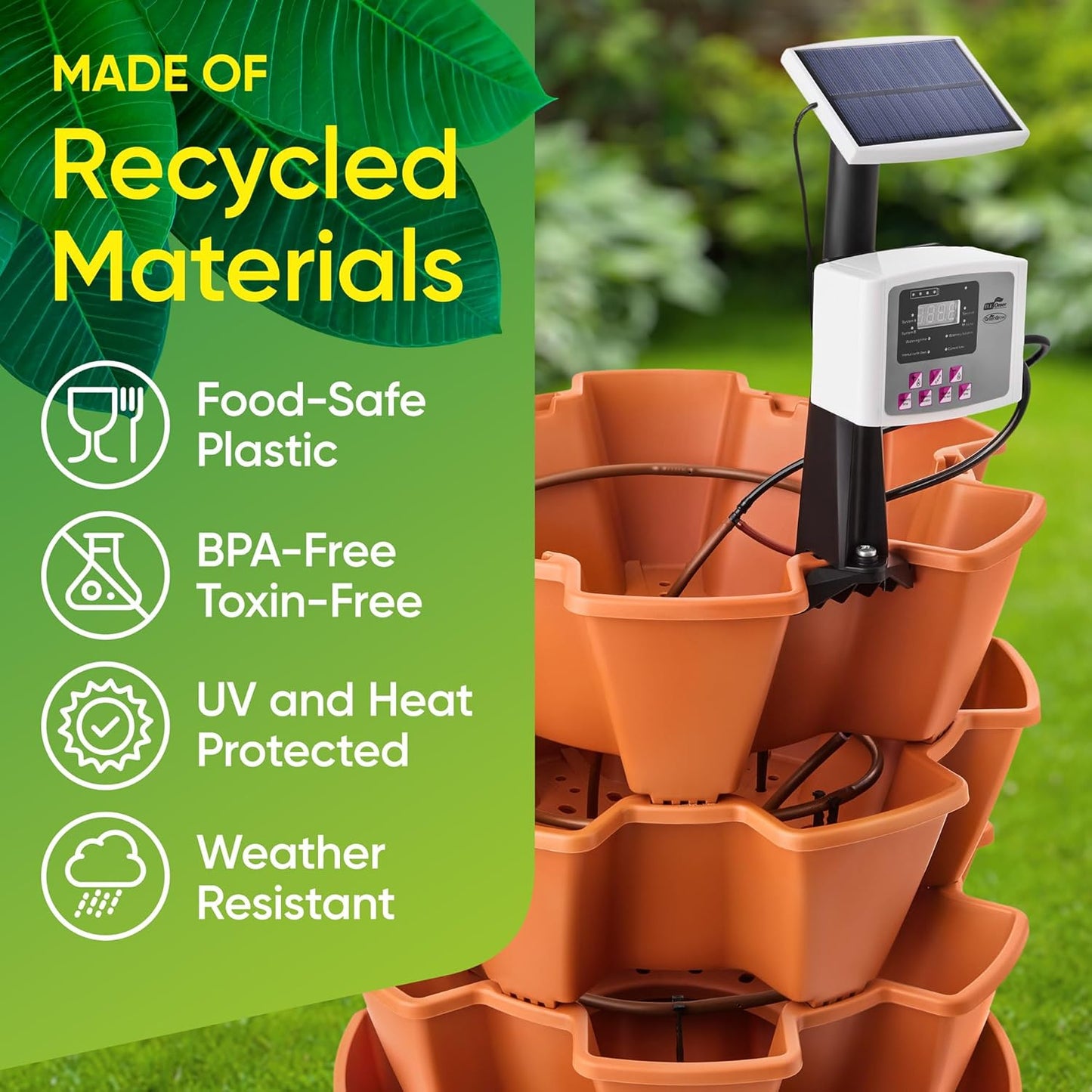 Vertical Garden Tower for Efficient Vertical Gardening 6-Tier 1.6 m x 70 cm 30 L Reservoir Self-Watering Solar-Powered System