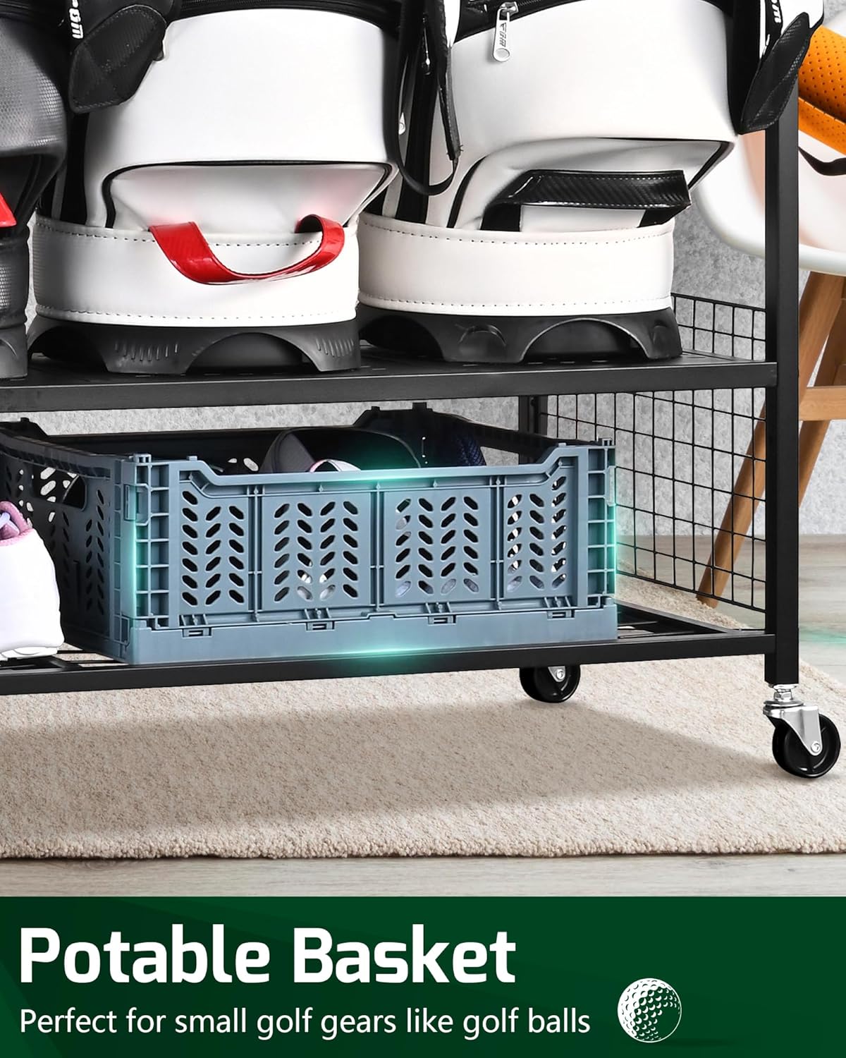 4 Golf Bag Storage Organizer, Extra Large Golf Storage Stand for Golf Bag and Accessories