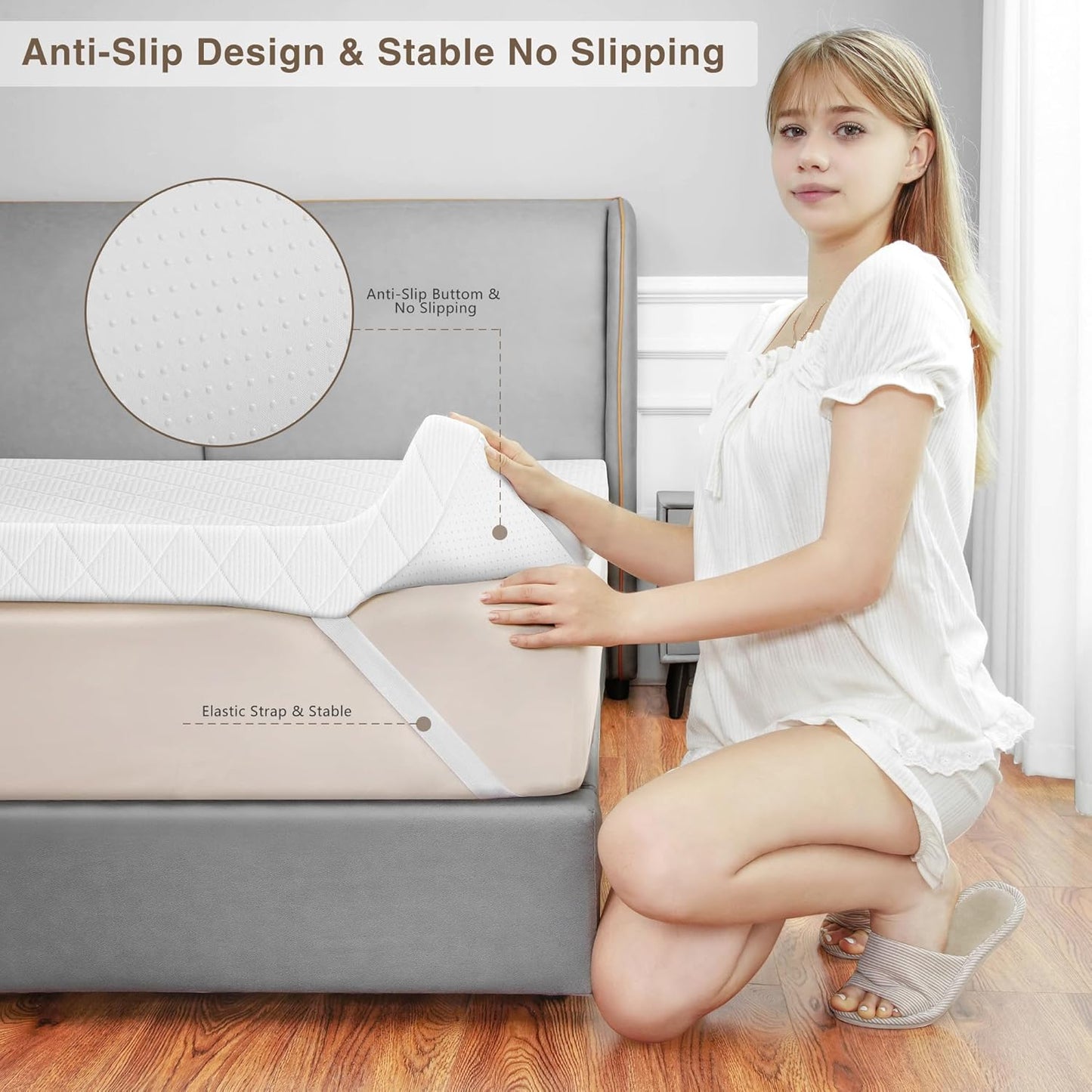 Cistny Memory Foam Mattress Topper California King Size, Cooling Mattress Topper for Back Pain Pressure Relief, Non-Slip Bed Topper, Breathable