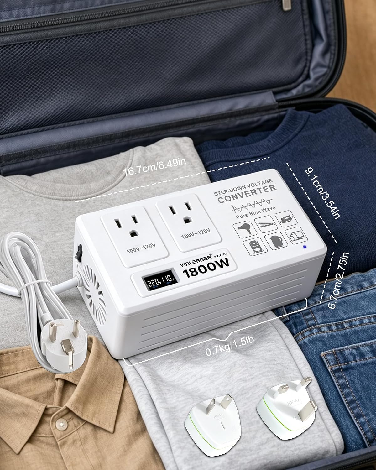 Yinleader Step Down Transformer 220V to 110V Voltage Converter 1800W