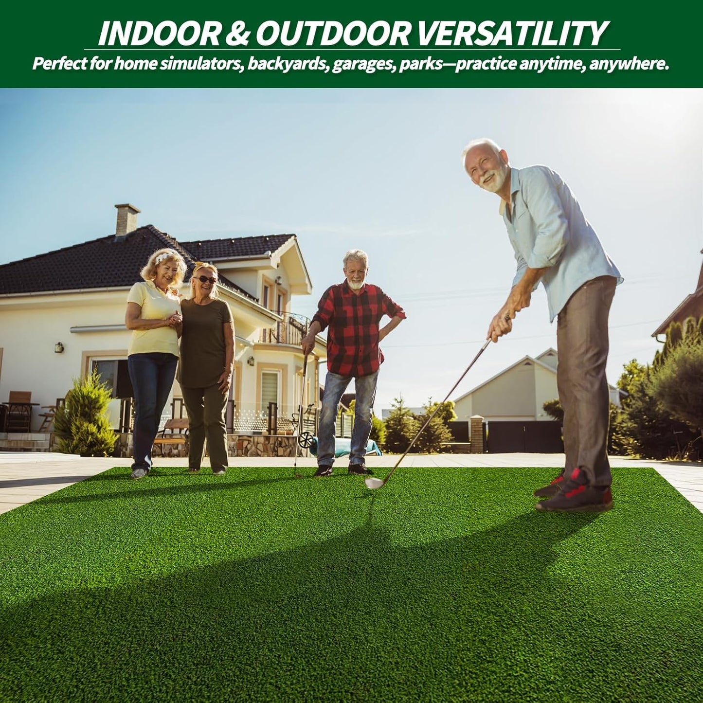 Golf Simulator Turf Mat, 15 mm 8/10/12ft Golf Mat for Indoor Home Setups, Golf Putting Mats Practice Outdoor Training Golf Hitting Mat for Putting Practice Football Sports Gym Backyard 8FTx4.8FT
