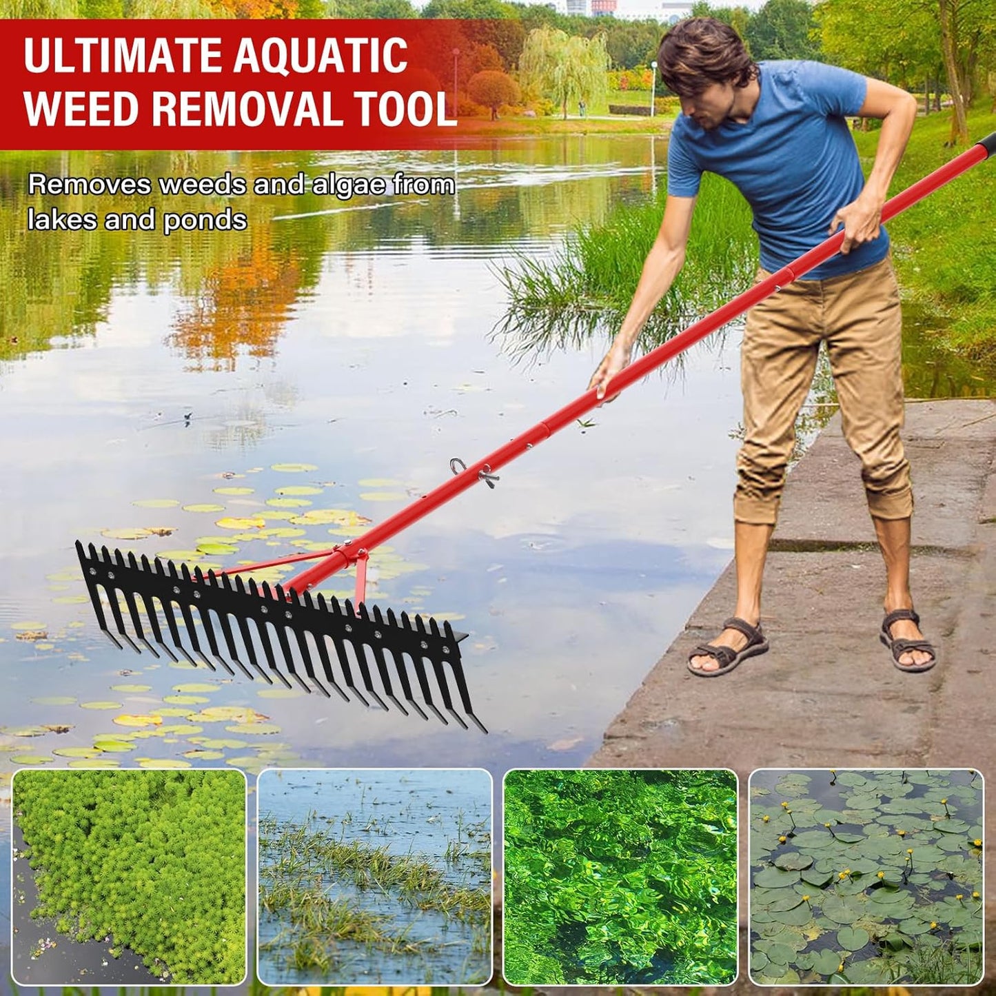 Extra Large Aquatic Weed Rake Heavy Duty Aluminum Pond Rake