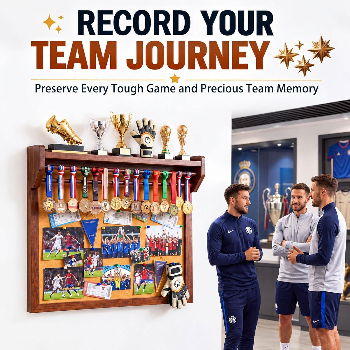 Wooden Medal Display, DIY Sports Achievement Wall, Trophy & Race Bib Holder
