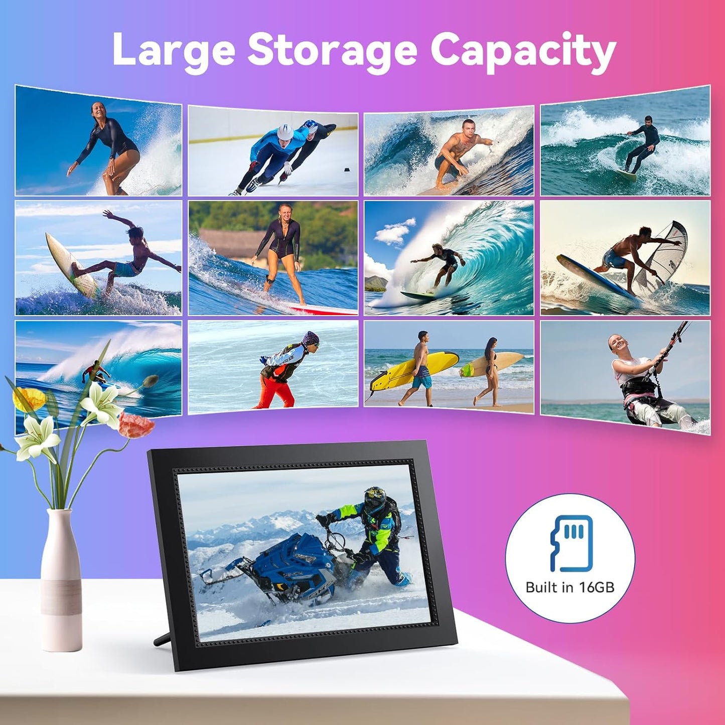 10.1 Inch Smart Digital HD Touch Screen Picture Frame WiFi, 16GB Storage 1280x800